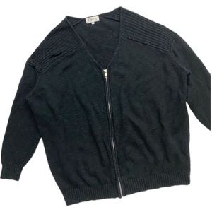 Firth Linen Cotton Blend Cardigan Sweater Zip Front Black Size M/L